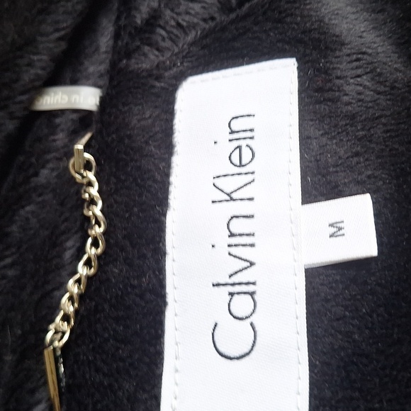 Calvin Klein Black Puffer Coat with Faux Fur Hood Size Medium - Picture 7 of 13